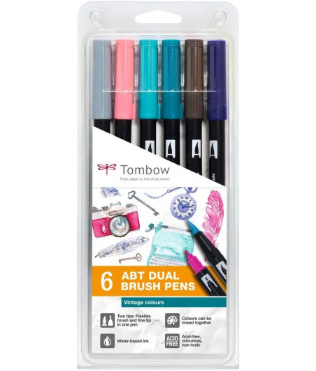 TOMBOW - ABT-6P-5 ABT Dual Brush Pens - Vintage Colours (Pack of 6)