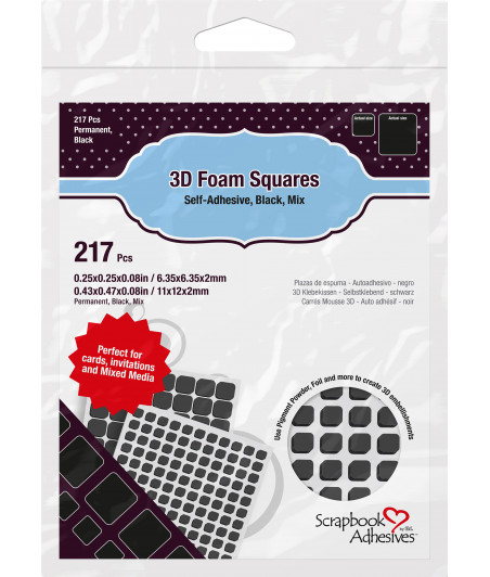 SCRAPBOOK ADHESIVE - Thin 3D Foam Squares Black Mix - 2mm
