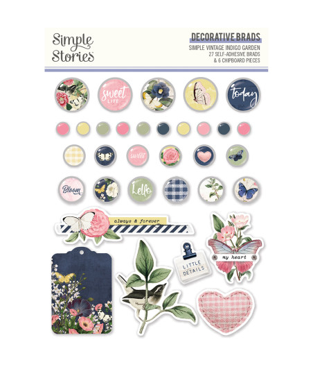 SIMPLE STORIES - Simple Vintage Indigo Garden Decorative Brads