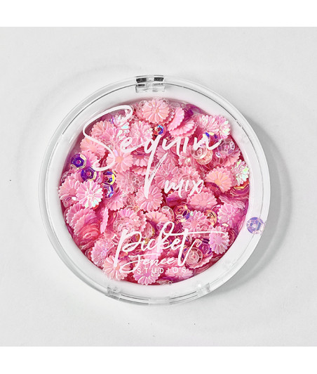 Picket Fence Studios Pink Bottlecap Flowers Sequin Mix