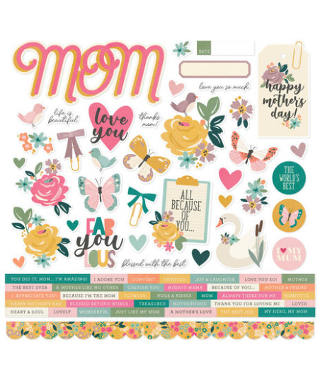 SIMPLE STORIES - Mother's Day Cardstock Stickers - Adesivi in ​​cartoncino per la festa della mamma