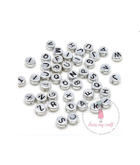 Dress My Craft - Beads Silver Round Letter (50pcs)