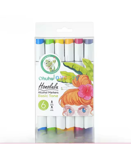 Ohuhu Honolulu BASIC TONE 6 Colors Dual Tips pennarelli Alcohol