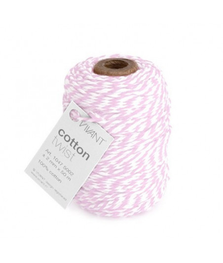 CRAFTEMOTIONS - Twine 2 mm x 50 m  - Vivant Cord Cotton Twist rose / white 